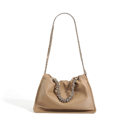 Sleek and Sophisticated Soft Leather Shoulder Bag with Chain woyaza