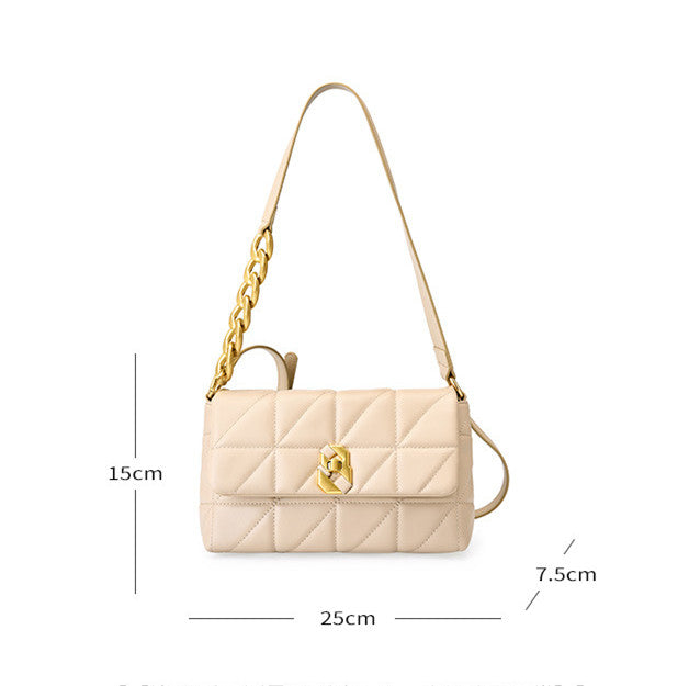 Premium Leather Quilted Handbag with Gold Clasp Closure