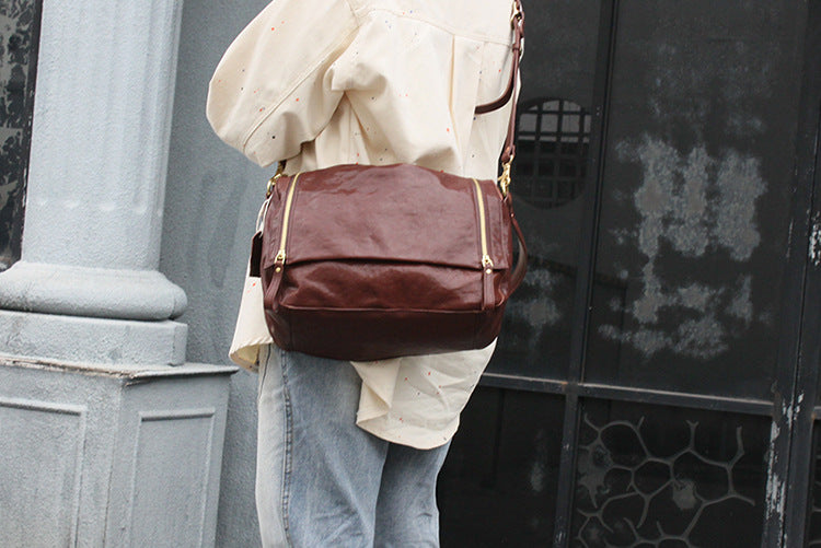 Stylish Ladies' Soft Leather Shoulder Bag with Unique Zipper Detail