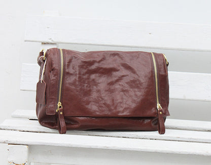 Handcrafted Leather Shoulder Bag with Quirky Zipper Feature