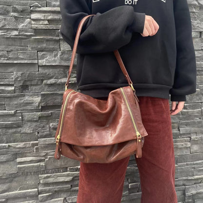 Trendy Retro Soft Leather Handbag with Versatile Carry Options