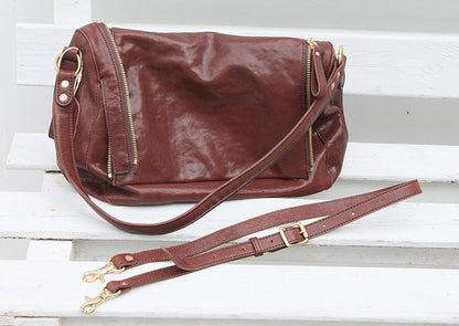 Exclusive Retro Soft Leather Satchel with Unique Zipper Closure