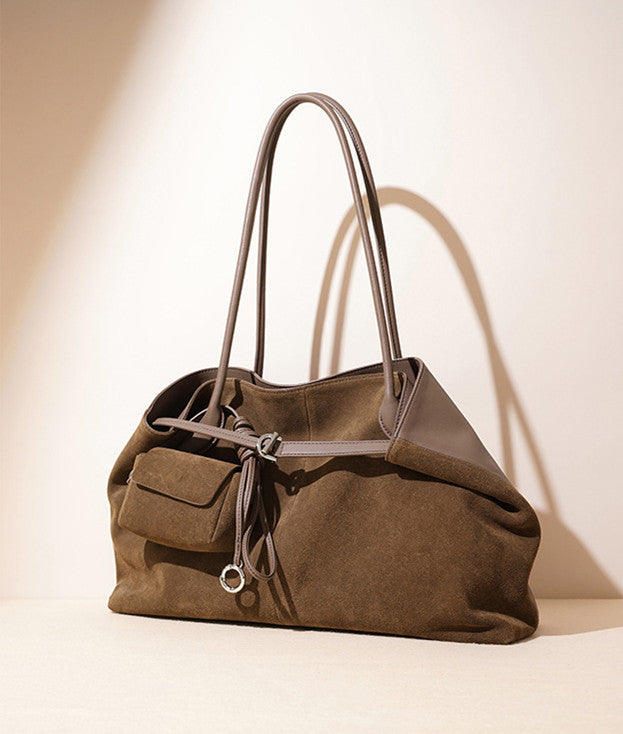 Stylish Genuine Leather Suede Tote Bag for Work and Casual Outings