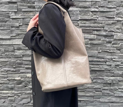 Genuine Leather Women's Tote Bag with Retro Design