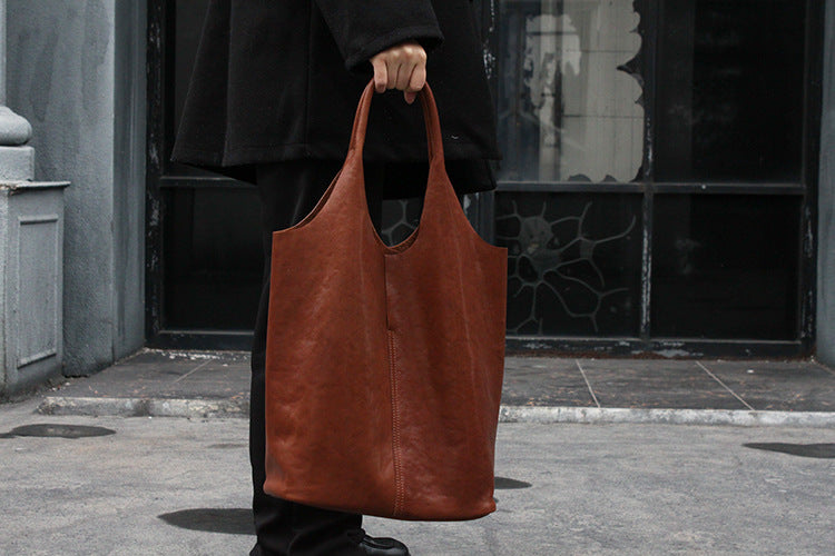 Women's Retro Genuine Leather Large Tote Handbag