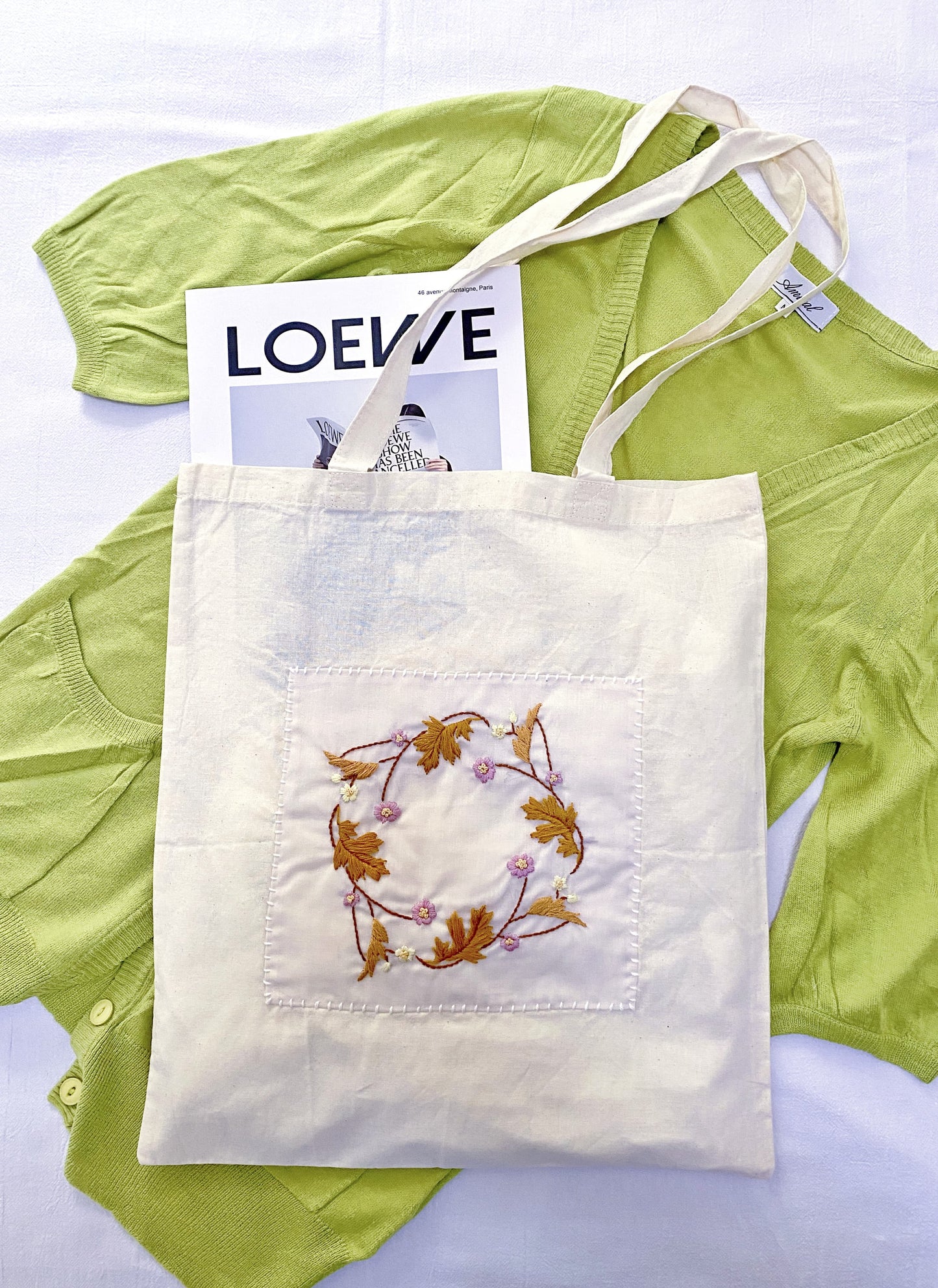 Nature-inspired embroidery reflecting a commitment to the planet.