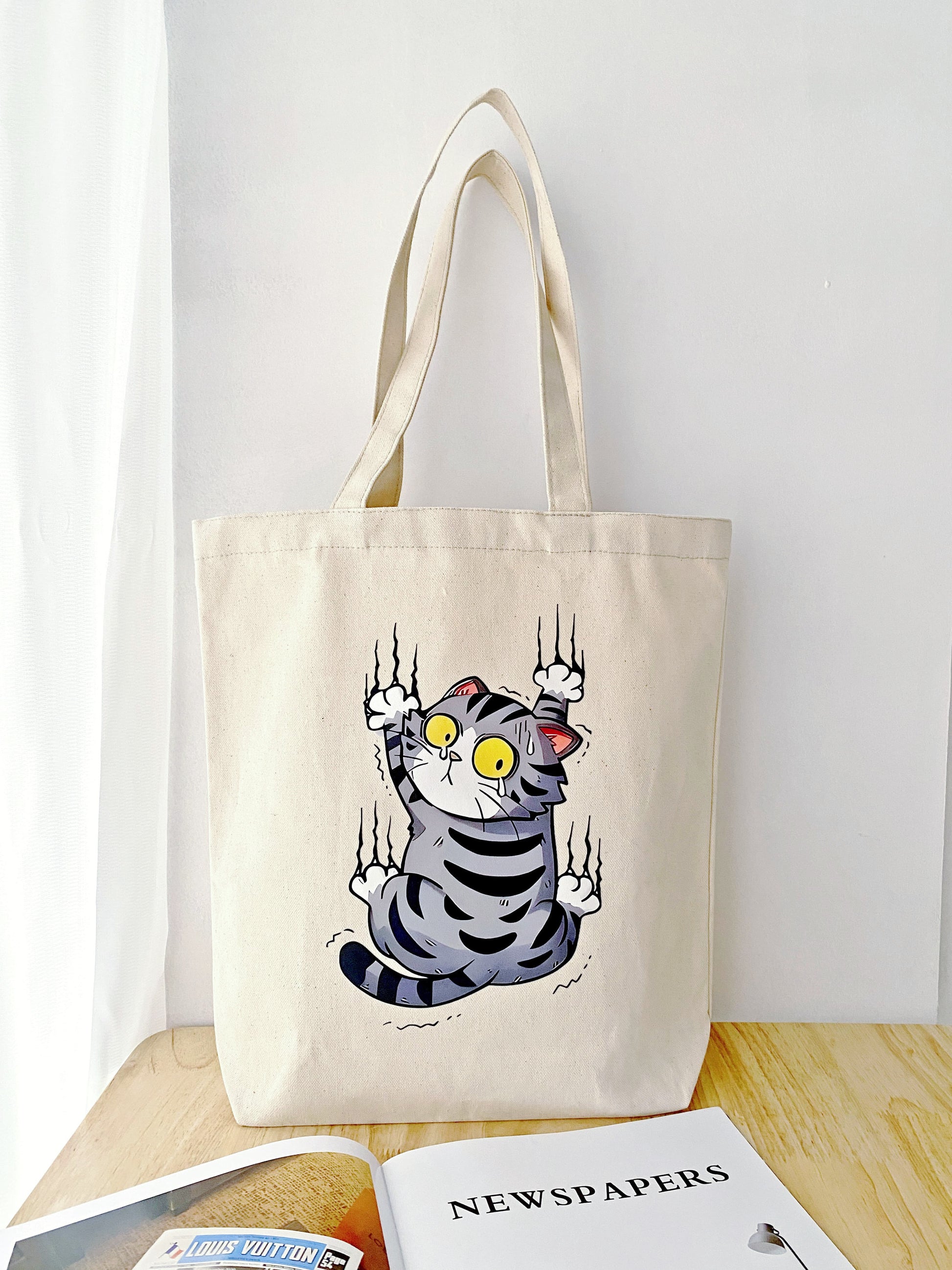 slow living inspired canvas bag with hand-printed animal art