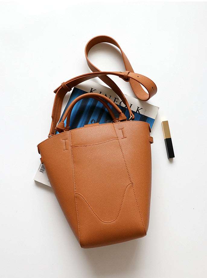 Sophisticated Leather Bucket Bag Crossbody Purse woyaza