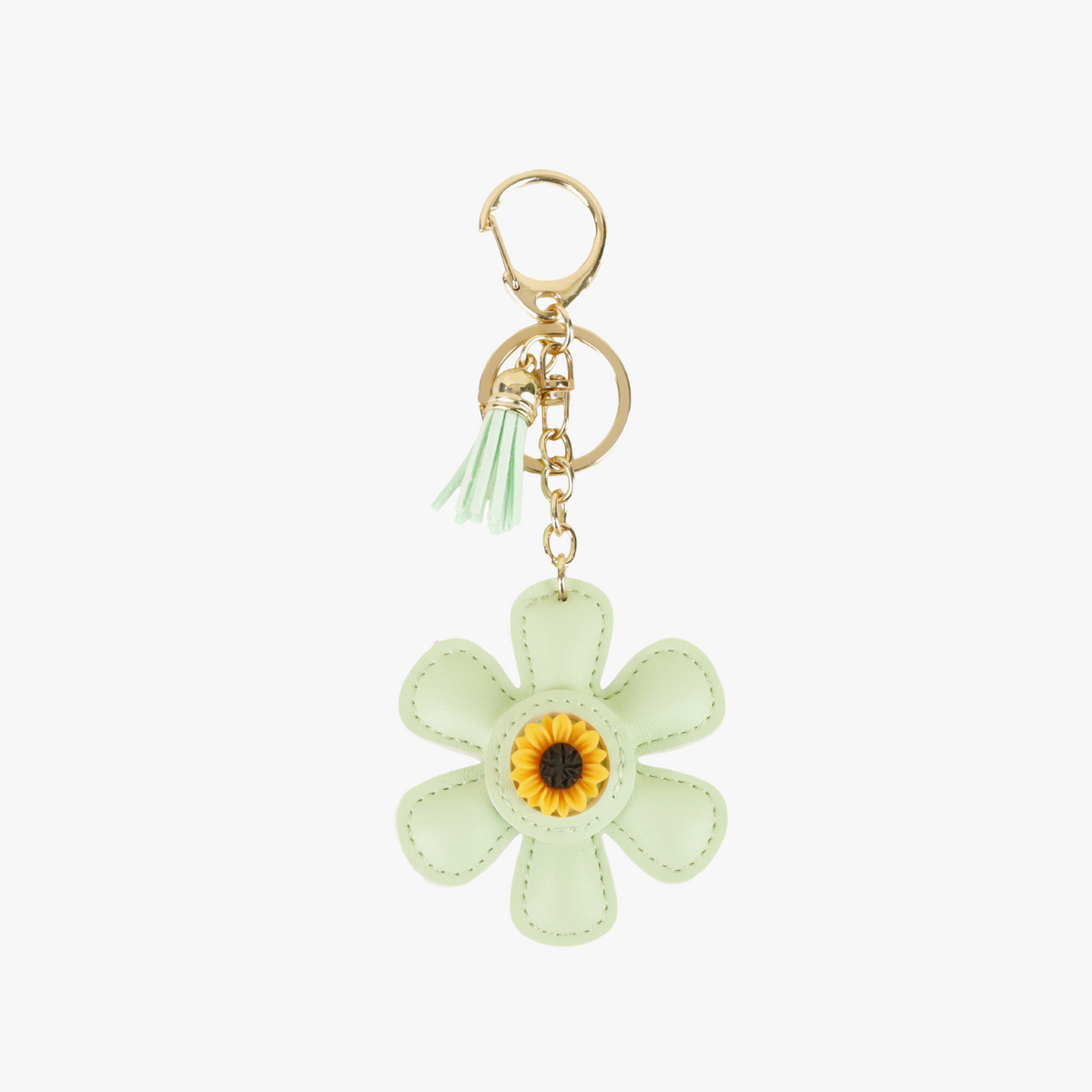 Handmade sunflower tassel charm for a canvas tote