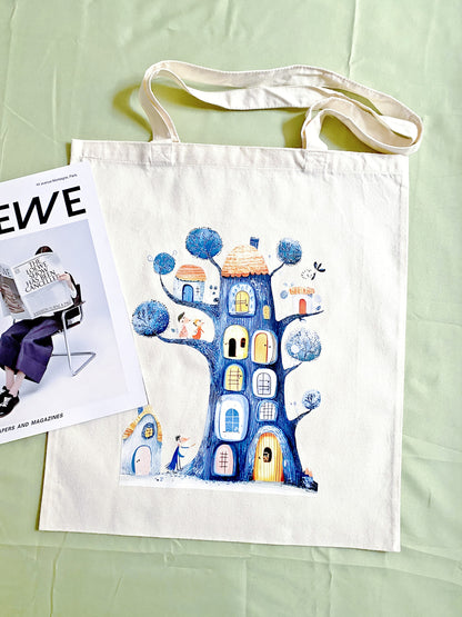 eco minded cotton fabric bag with imaginative artwork
