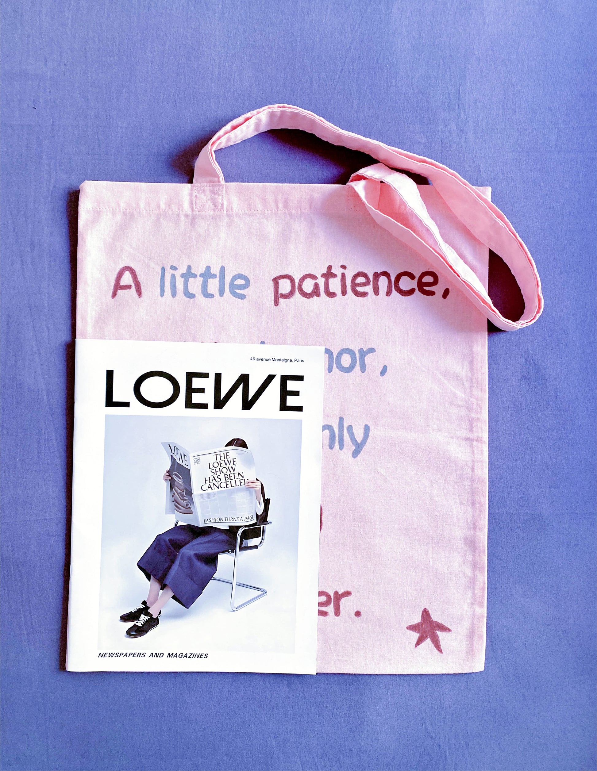 A pink cotton tote with a hand-lettered phrase that speaks to your values—eco-conscious, stylish, and ready for everyday adventures.