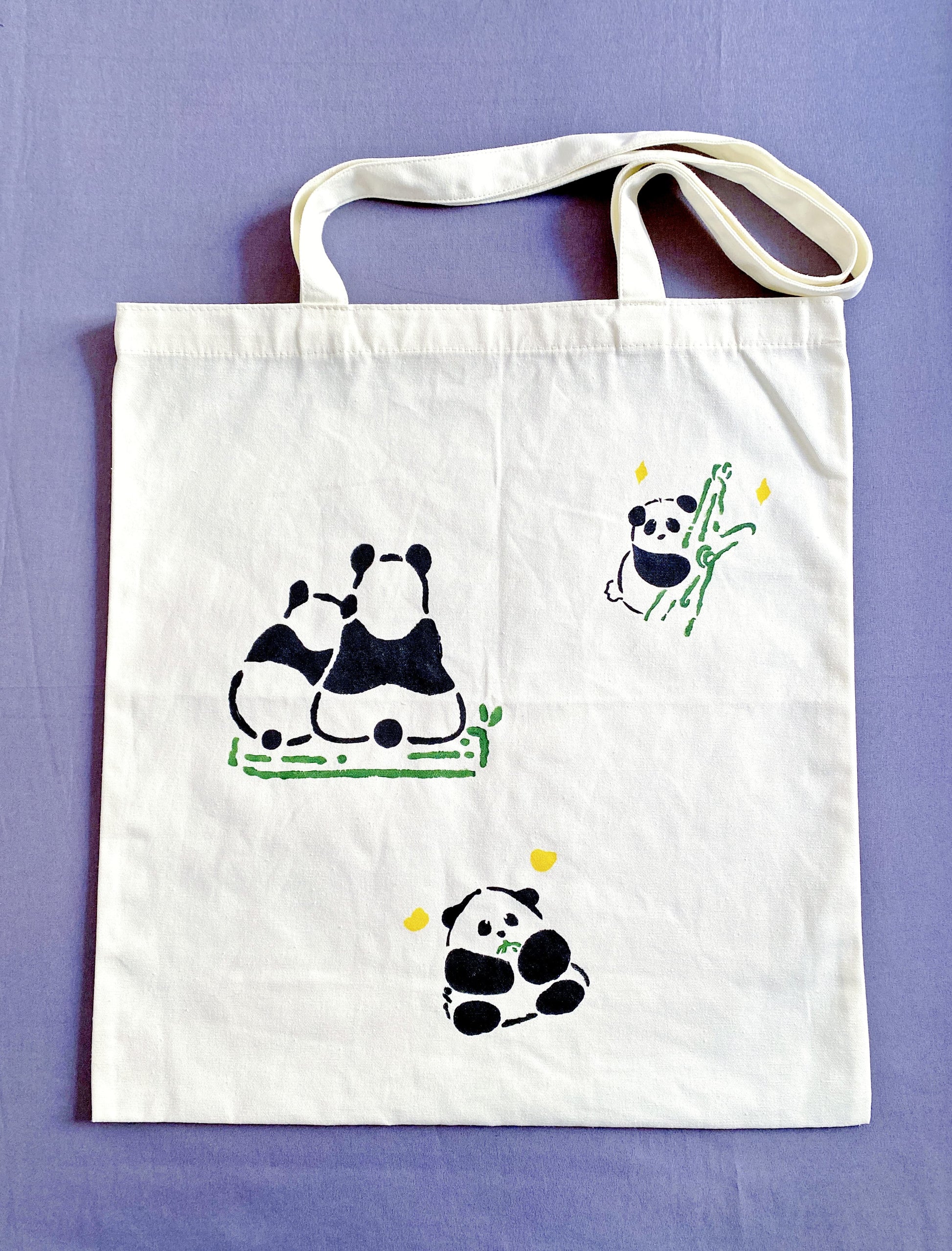 soft cotton canvas tote bag with panda print design
