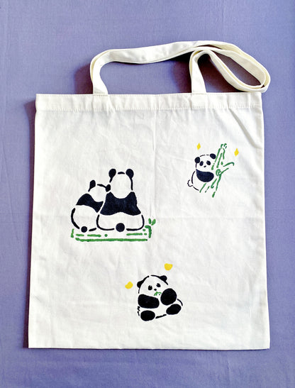 soft cotton canvas tote bag with panda print design