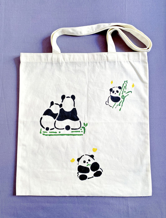 soft cotton canvas tote bag with panda print design