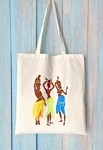 cultural art inspired cotton tote for everyday outfits