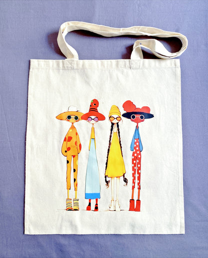 lightweight cotton shopping bag with diverse girls artwork