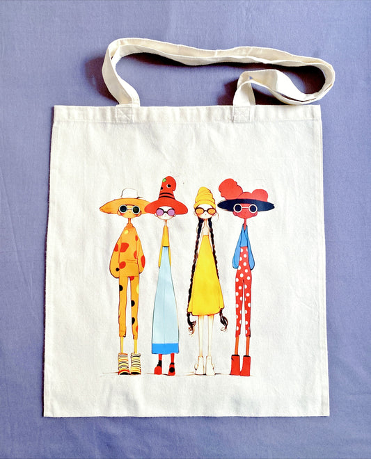 lightweight cotton shopping bag with diverse girls artwork