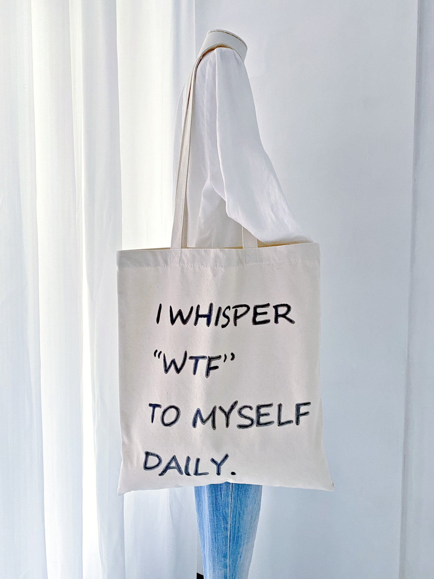 eco-friendly cotton tote with handwritten phrase for minimalist fashion lovers