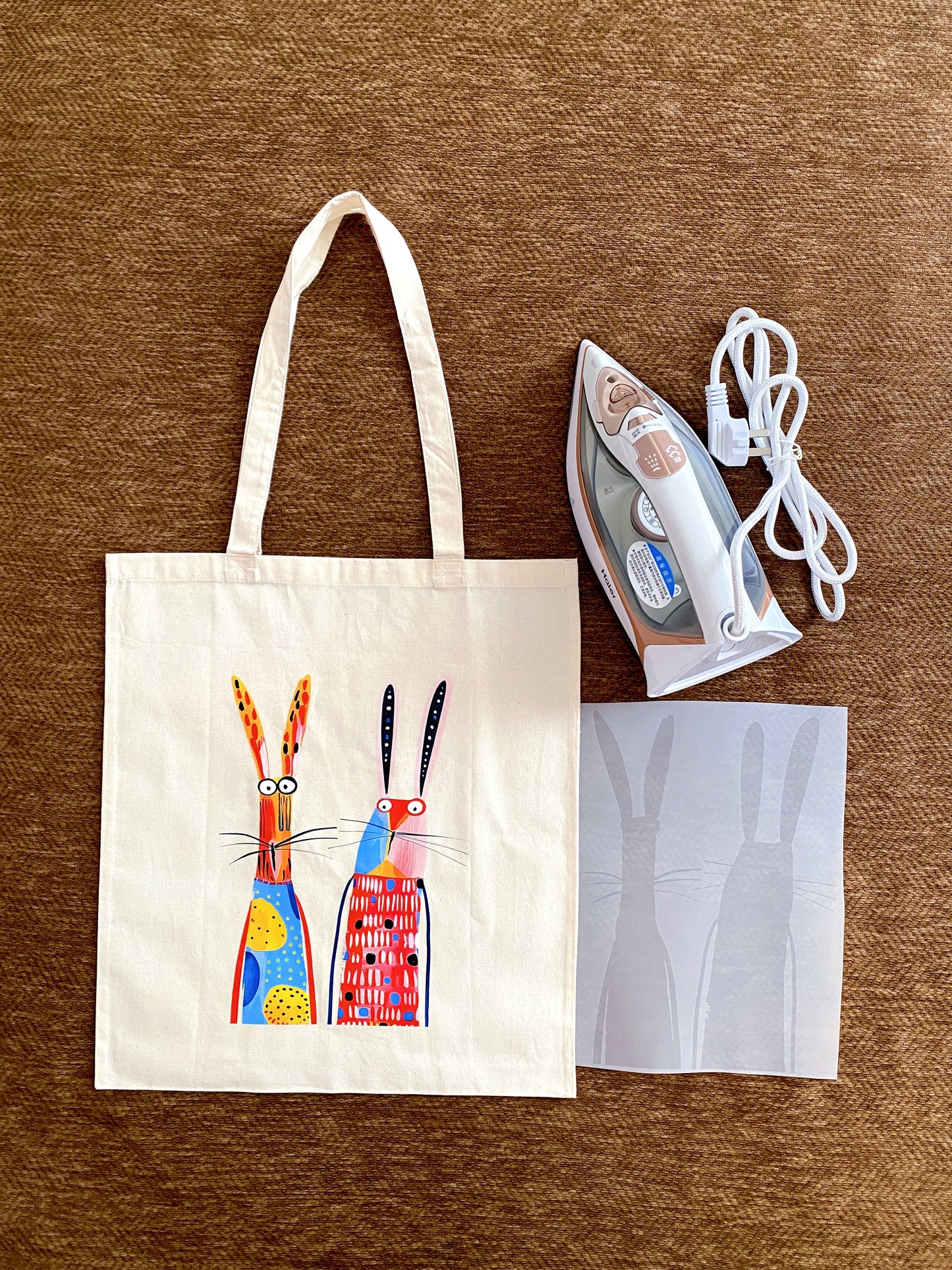 Handmade-inspired bunny tote wrapped as a charming gift for someone who loves simple living