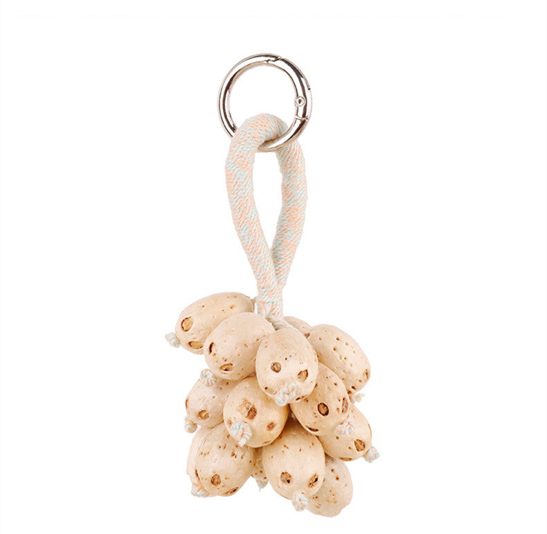Grape-shaped decoration styled on a casual purse
