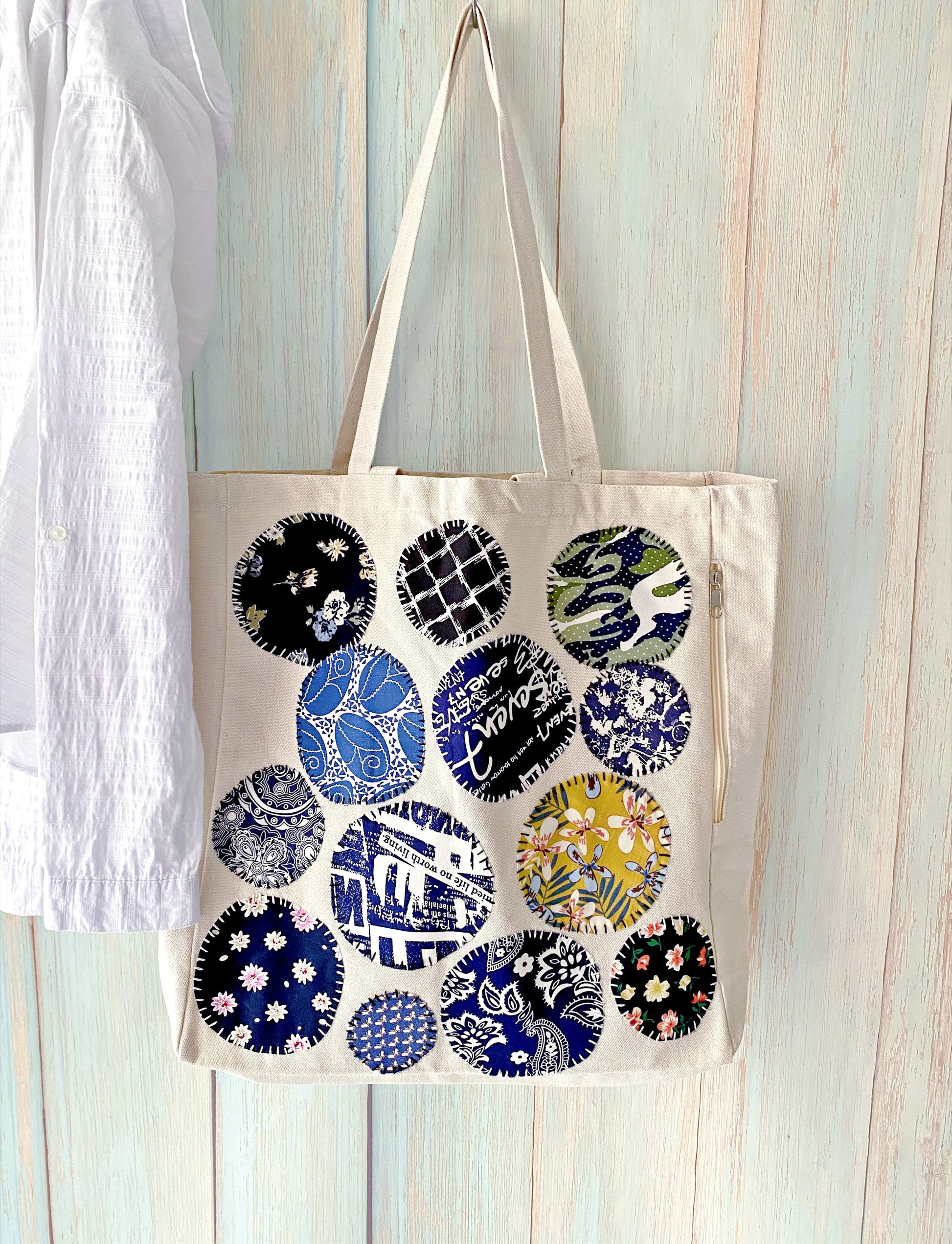 Patchwork canvas bag gifted to a sister who appreciates practical and distinctive accessories