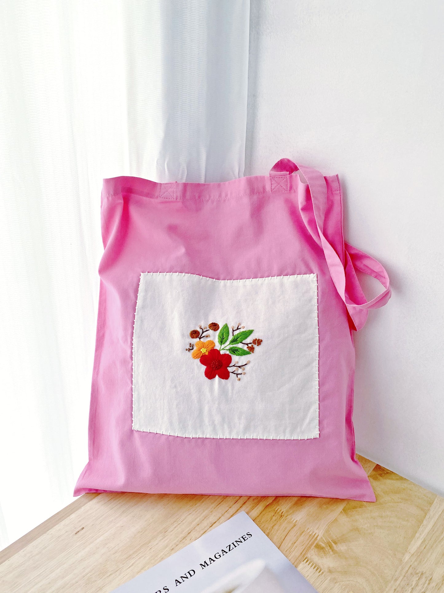 Minimalist tote with an artistic handmade embroidery finish