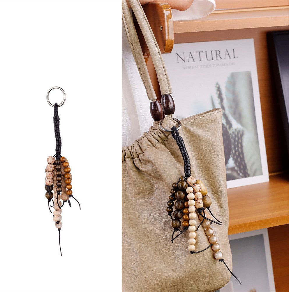 Natural stone and wood bead charm for a tote