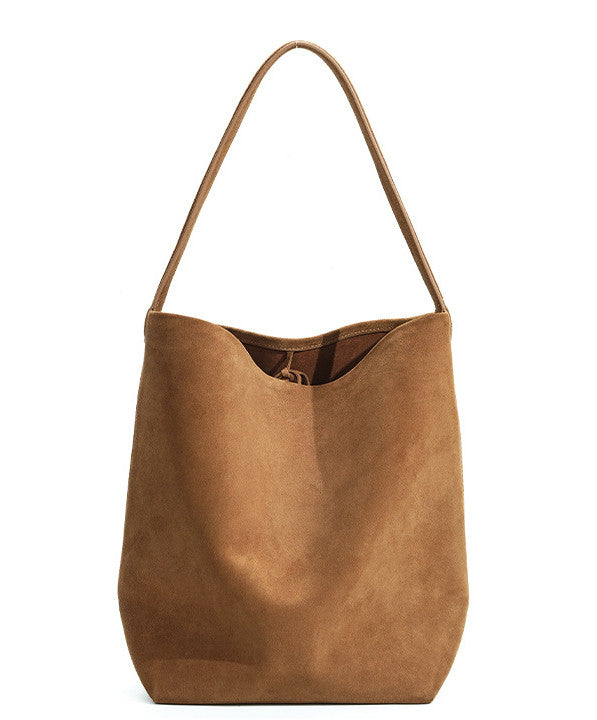 Soft Suede Leather Bucket Bag for Women with Shoulder Strap