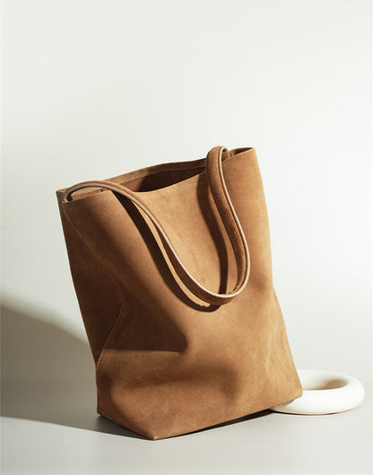 Fashionable Women's Suede Leather Bucket Bag for Work and Shopping Trips