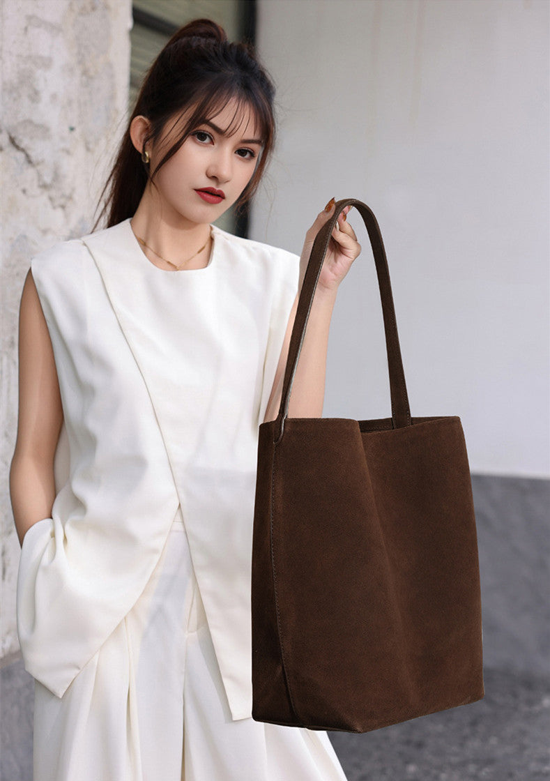 Minimalist Suede Leather Shoulder Bag for Women’s Work Essentials