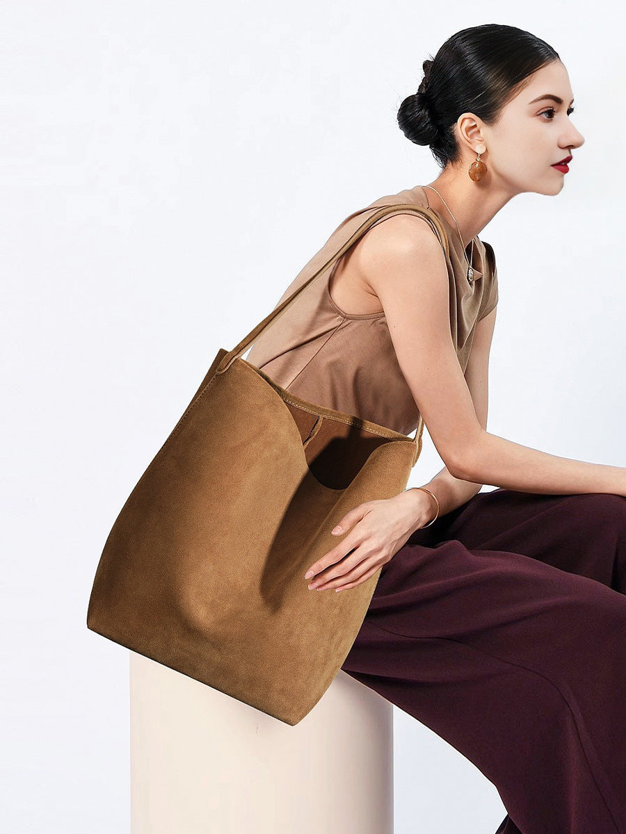 Fashionable Women's Suede Leather Shoulder Bag for Work and Shopping