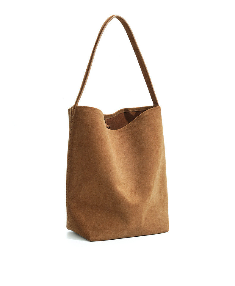 Modern Suede Leather Bucket Bag with Soft Texture