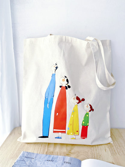 Lightweight, spacious tote with a hand-printed family illustration—perfect for a weekend getaway or as a heartfelt gift for a loved one.