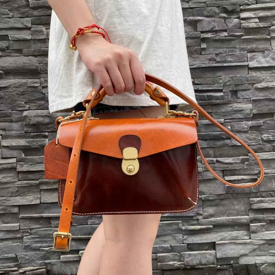 Retro Leather Messenger Bag for Women with Buckle Closure
