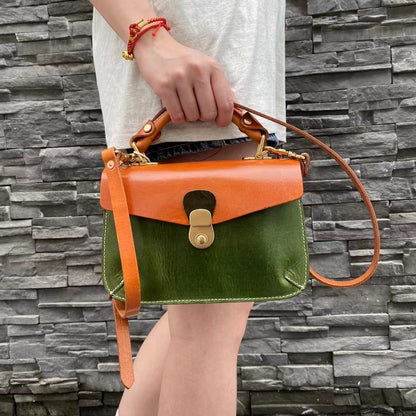 Retro Leather Handbag for Women with Zipper Pockets