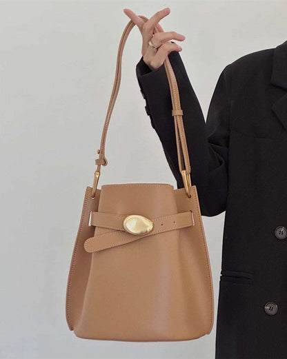 Exquisite Single Shoulder Leather Bucket Bag