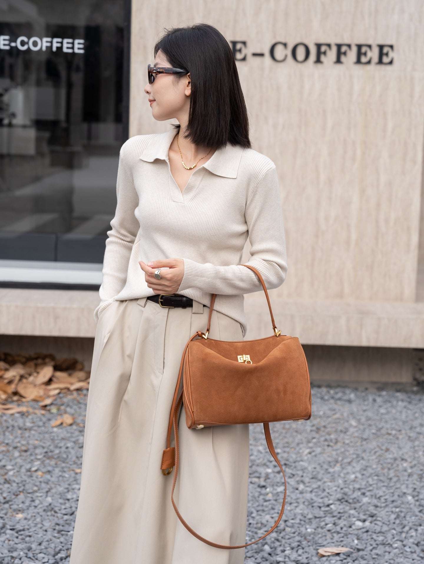 stylish tote with long strap