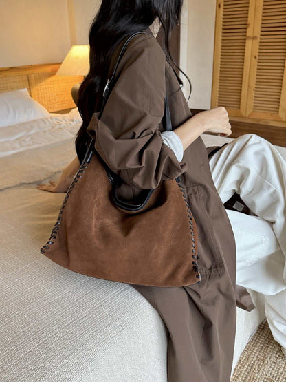 vintage-inspired suede leather tote bag for women with spacious daily storage
