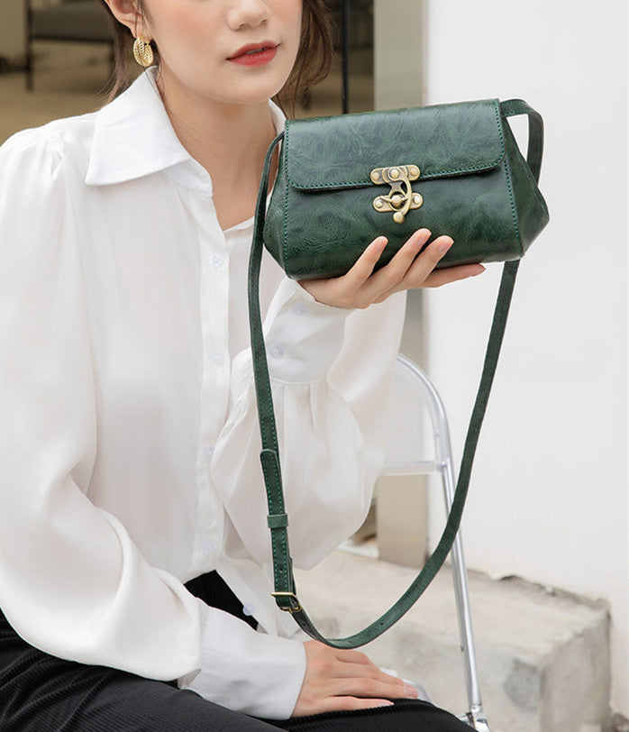 Premium Retro Leather Handbag with Unique Locking Mechanism