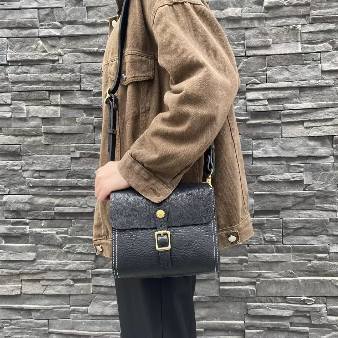 Elegant Vintage Square Leather Single Shoulder Crossbody Bag for Women