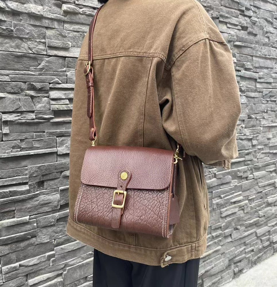 Classic Vintage Leather Handbag with Single Shoulder Strap for Ladie