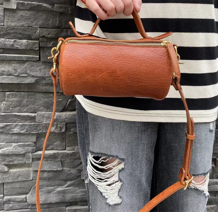 Limited Edition Ladies' Leather Round Handbag with Adjustable Sling