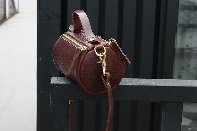 Exclusive Vintage Style Leather Cylinder Handbag