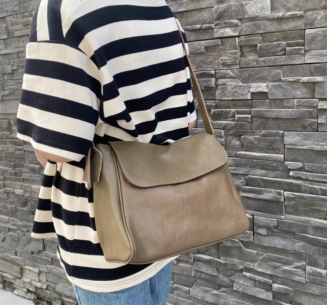 Premium Leather Satchel Crossbody Bag with Multiple Pockets
