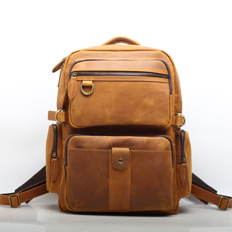 Vintage Style Genuine Leather Backpack for Men with Computer Compartment woyaza