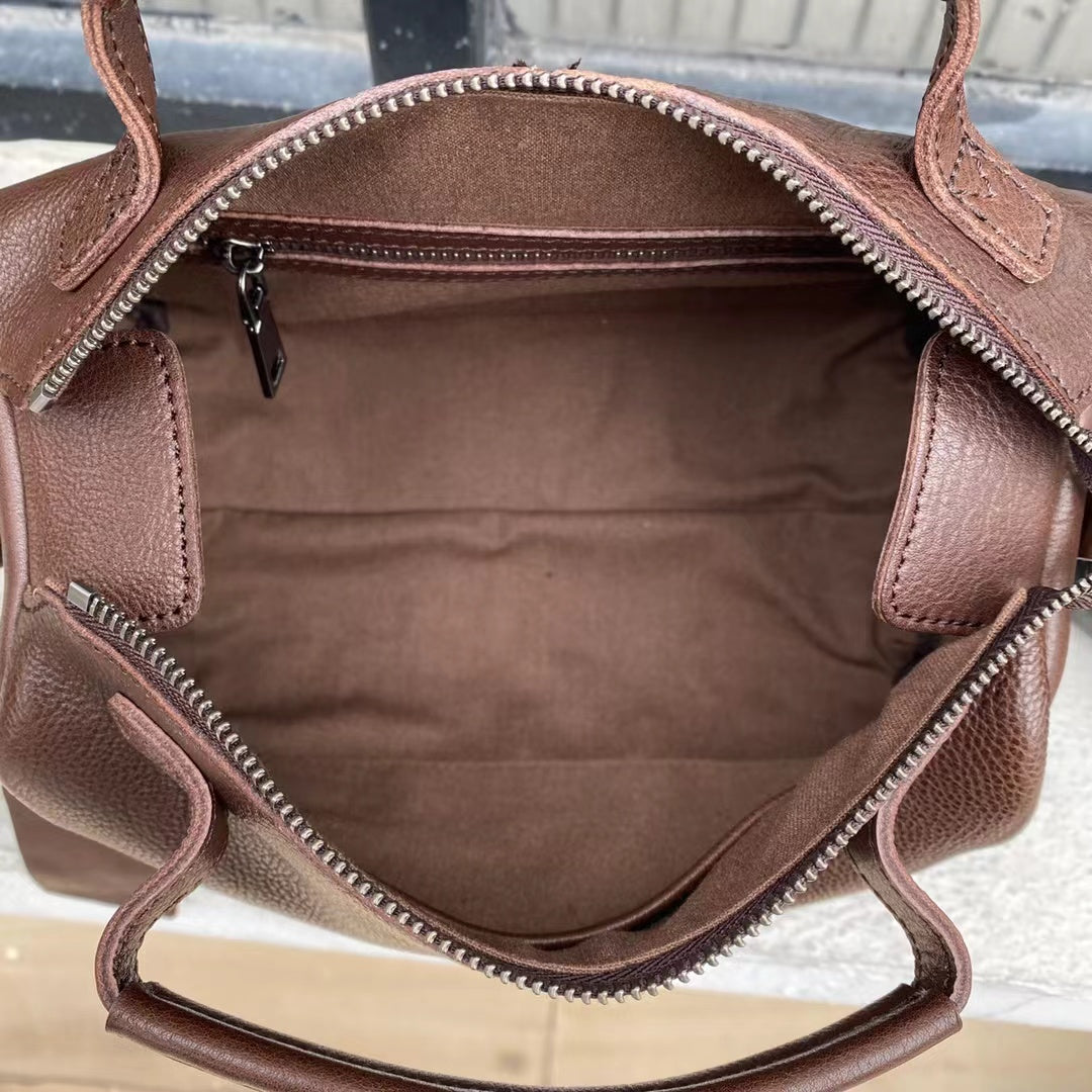 Vintage Leather Handbag for Women with Detachable Crossbody Strap