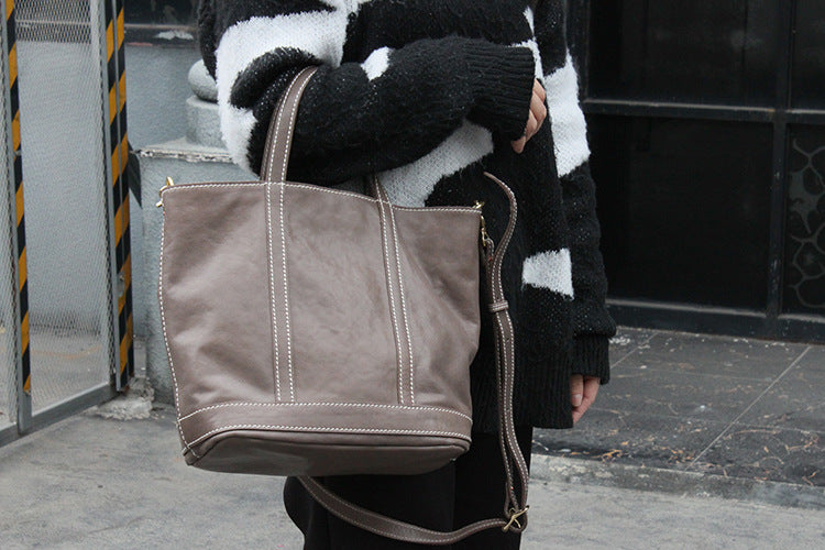 Classic Leather Handbag for Ladies, Vintage Tote Purse with Adjustable Shoulder Belt and Top Handles