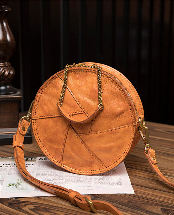 Genuine Leather Round Shoulder Bag for Ladies