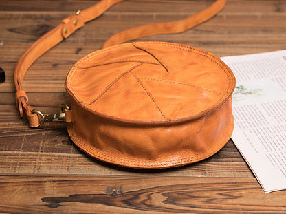 Classic Round Leather Shoulder Bag with Crossbody Strap