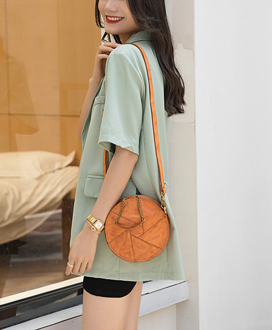 Genuine Leather Round Crossbody Bag for Ladies